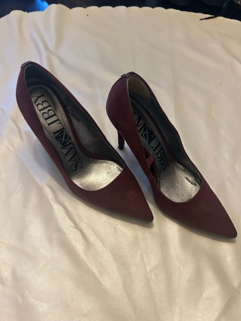 Sam & Libby Wine Suede Pointed-Toe Stiletto Pumps